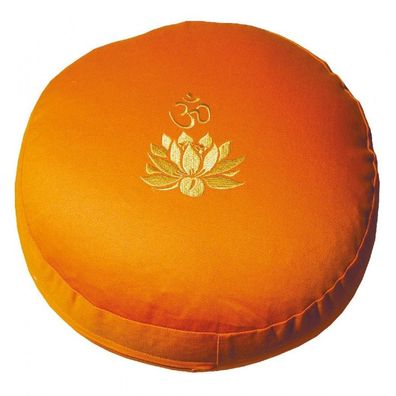 Meditationskissen OM LOTUS orange Dinkelspelz D: 35 cm Yogakissen Sitzkissen