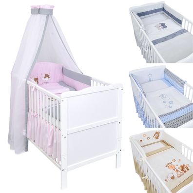 Babybett Kinderbett 2in1 umbaubar 120x60 Weiß inkl. Bettset Komplett