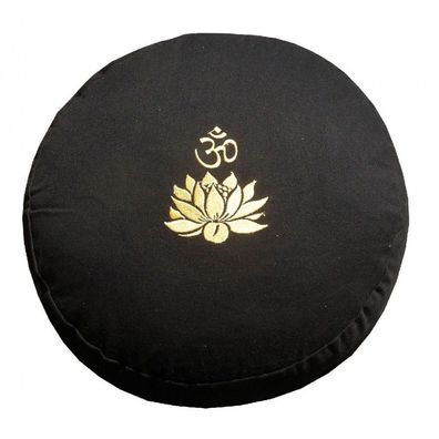 Meditationskissen OM LOTUS schwarz Dinkelspelz &Oslash; 35 cm Yogakissen Sitzkissen