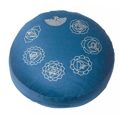 Meditationskissen 7 CHAKRA OM blau Dinkelspelz &Oslash; 35 cm Yogakissen Sitzkissen