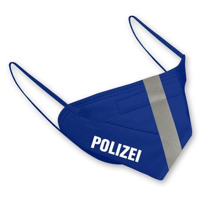 1 FFP2 Maske in Blau mit fluoreszierenden Streifen und Schriftzug - Polizei - 15374