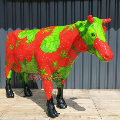 Erdbeere Kuh Werbefigur Tressen Werbeaufsteller Angebotstafel Menütafel Figur Statue