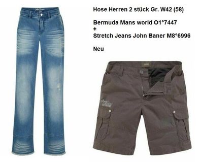 Hose Herren 2 stück Gr. W42 (58): Bermuda Mans world + Stretch Jeans John Baner. NEU
