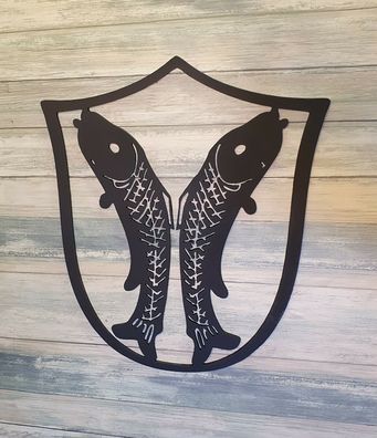 Fischwirt Fischer das Zunftzeichen als Wappen 40cm-100cm aus 3mm Stahl ab 49€