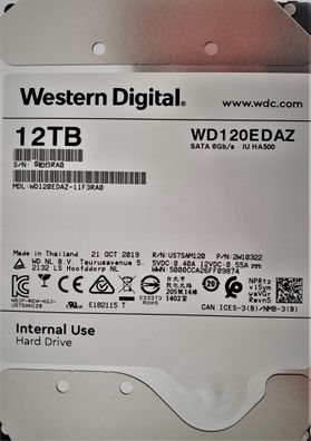 WD 12TB 3,5" HDD SATA 6Gb/ s 256MB Cache 24x7 5400Rpm WD120EDAZ