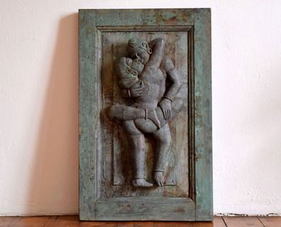 Kamasutra Tafel Mahagoni Teak Groß 85x53cm Alt Antik Figur Indien Vintage geschnitzt