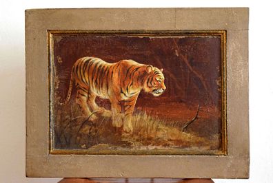 Gemälde handgemalt Bengal Tiger Vintage Bild Indien Wandbild 46 x 60cm Groß Antik Alt