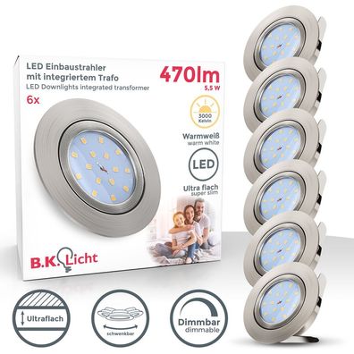 6er Set Einbau-Strahler Spots LED dimmbar ultra-flach Einbau-Lampe Leuchte 230V Decke