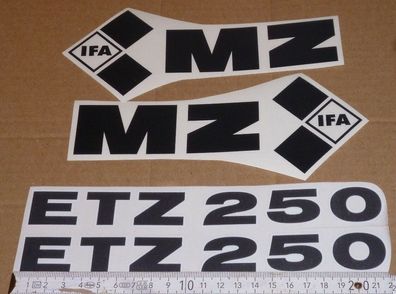 ETZ 250, MZ, Aufklebersatz, Schwarz, Oldtimer, Seitendeckel, Tank, Ostalgie, MZ