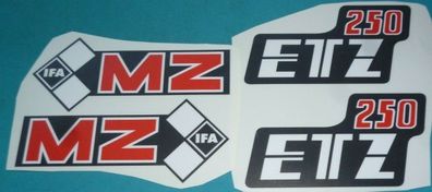 ETZ 250, MZ, Rot-Weiß-Schwarz, Aufklebersatz, Oldtimer, Seitendeckel, Tank