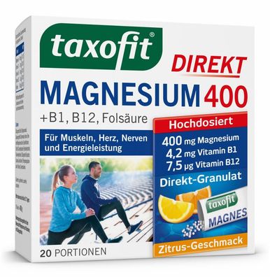 taxofit Magnesium 400 Direkt Granulat Muskeln Herz Nerven 20 Stück PZN 2597700