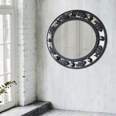 Wandspiegel Fische oval, Handgefertigt aus Metall L:81cm x H:66cm B-Ware!