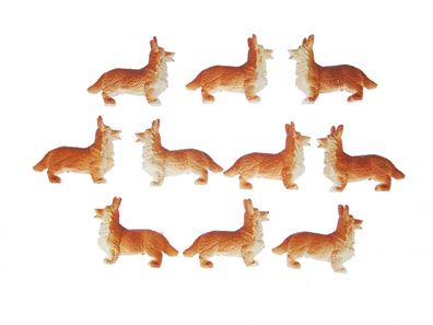 10x Hund Aufstellfigur Tierfigur Miniblings Gummitier 5cm Welsh Corgi Pembroke