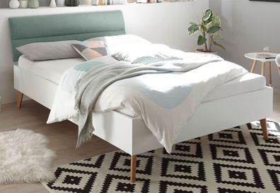 Bett weiß und mint Einzelbett mit Kopfteil gepolstert Hygge 140 x 200 cm Helge