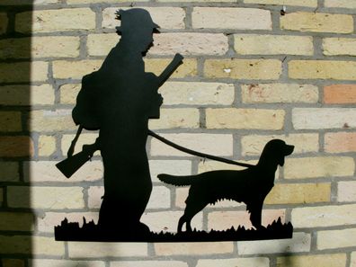Jäger mit Hund aus 3mm Stahl H=56cm B=59cm ein "must have" für jeden Waidmann