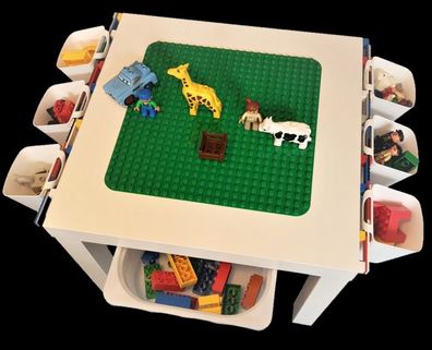 Lego , Spieltisch-Holzoptik, mit 6 Aufbewahrungsbox, Lego Duplo-Platte, 1 Eischubbox