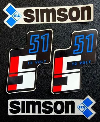 Simson 4 teile IFA Aufkleber Satz S 51 12 Volt Original VEB Sticker