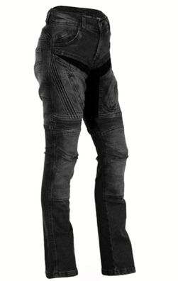 Damen Motorrad Hose Motorradhose Jeans Denim mit Protektoren schwarz 28-40 inch