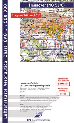 VFR ICAO Flugkarte Deutschland Blatt Hannover DFS Ausgabe 2021 für Motorflug
