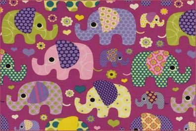 Jersey lila pink beere Elefant Elefantenparade Stoff nähen Mädchen 25cm