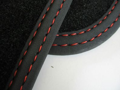 Fußmatten für VW Golf 1 Cabrio Velours Deluxe schwarz Nubukband Doppelnaht rot