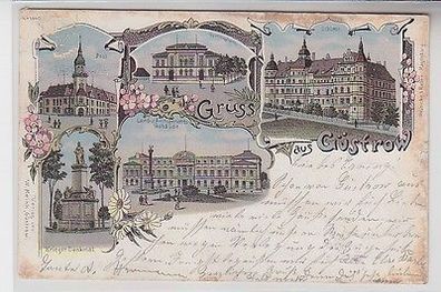 64739 Ak Lithografie Gruss aus Güstrow Amtsgericht Gymnasium usw. 1898