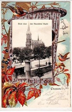 64970 geprägte Ak Chemnitz Blick über den Neustädter Markt 1903
