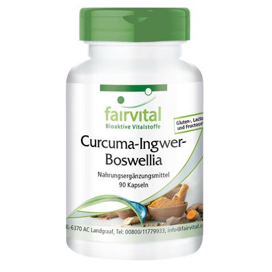 Curcuma Ingwer Boswellia - 90 Kapseln mit Vitamin C und Piperin - fairvital