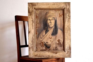 Gemälde handgemalt T. E. Lawrence von Arabien Vintage Wand Bild 60 x 46cm Antik Alt