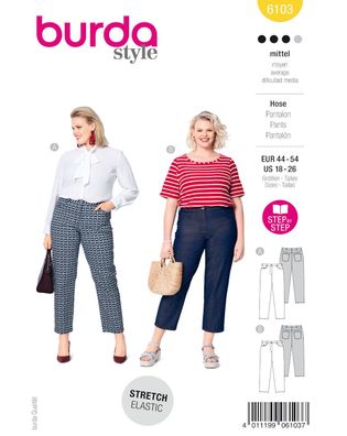 Burda Style Papierschnittmuster Schmale Hosen im Jeanslook #6103