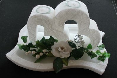 Hochzeitskerze mit Herzen auf Teller klein mit Teelichter "paraffin"