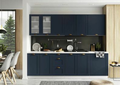 Küche Schränke Küchenzeile erweiterbar Blau matt MDF - Häfele Schubladen Neu