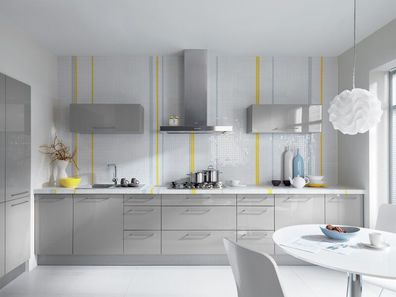 Küchenzeilen, Einbauküche 300 cm Grau Glanz Technik Blum