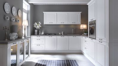 Klassische Einbauküche, Küchenzeile Weiss Matt MDF Fronten 300 cm erweiterbar