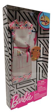 Mattel FXH98 Barbie Karriereoutfit Malerin, Kleid (beige) inkl. Pinsel & Farbpal