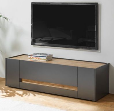 TV-Lowboard Unterschrank grau und Eiche Wotan Fernseher Unterteil 140 cm Center