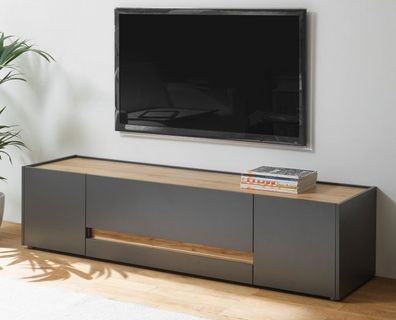 TV-Lowboard Fernseher Unterschrank grau und Eiche Wotan Unterteil 170 cm Center