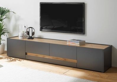TV-Lowboard Fernseher Unterschrank 220 cm grau und Eiche Unterteil Board Center