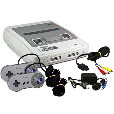 Original SUPER Nintendo - SNES Konsole + ALLE KABEL + 2 Ähnliche Controller