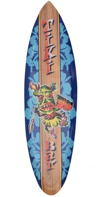 Deko Surfboard 100cm aus Hartholz mit Blumen Motiv Surfbrett Hibiskus 