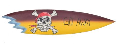 Deko Surfboard 100cm Surfbrett aus Holz zum Aufhängen Go Away Totenkopf