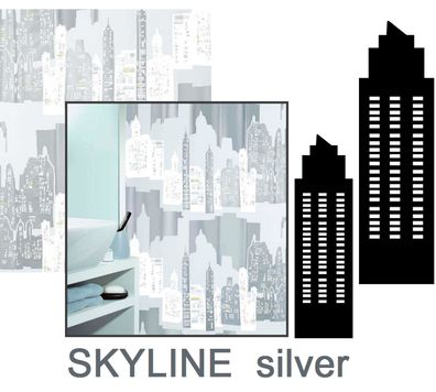 Skyline Silver Eco Duschvorhang 180 x 200 cm. 100% PEVA Silber Weiss Markenware