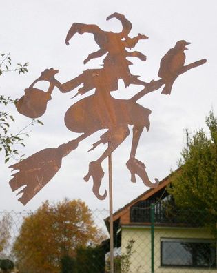 Hexe Waltraud fliegend Hexen 60 cm Rost Edelrost Metall Figur Gartenstecker