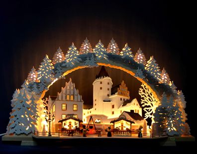3D-Schwibbogen 72cm Schloß-Weihnacht verschneit Schwarzenberg Erzgebirge + Gratis