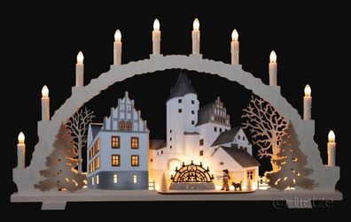 Großer Schwibbogen Schloß Schwarzenberg 10 Kerzen mit LED -Vorbeleuchtung Erzgebirge