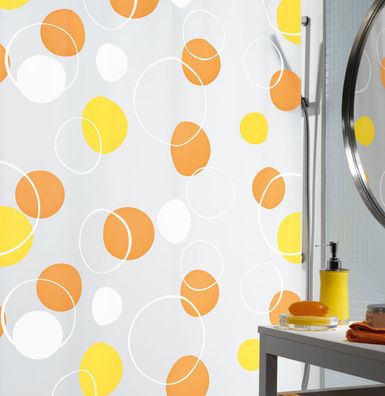 Bubble Orange Duschvorhang 180 x 200 cm. 100% PEVA Orange Weiß Markenware