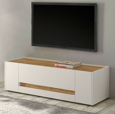 TV-Lowboard Unterschrank weiß und Eiche Wotan Fernseher Unterteil 140 cm Center