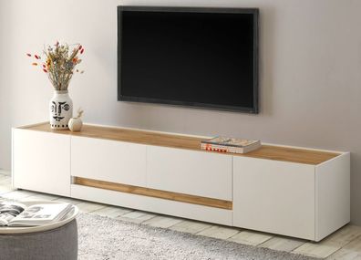 TV-Lowboard Fernseher Unterschrank 220 cm weiß und Eiche Unterteil Board Center