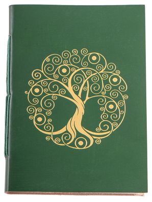Schreibbuch Lebensbaum grün gold Leder 18 x 13 cm Tagebuch Notizbuch