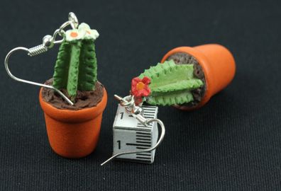 Kaktus Kakteen Topfpflanze Ohrringe Miniblings Hänger Blüten einstämmig 3D
